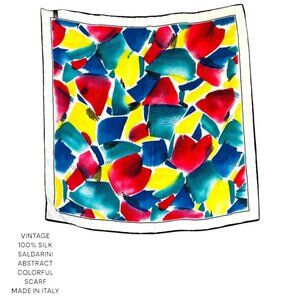 RARE‎ ABSTRACT COLORFUL SALDARINI  100% SILK SCARF MADE IN ITALY